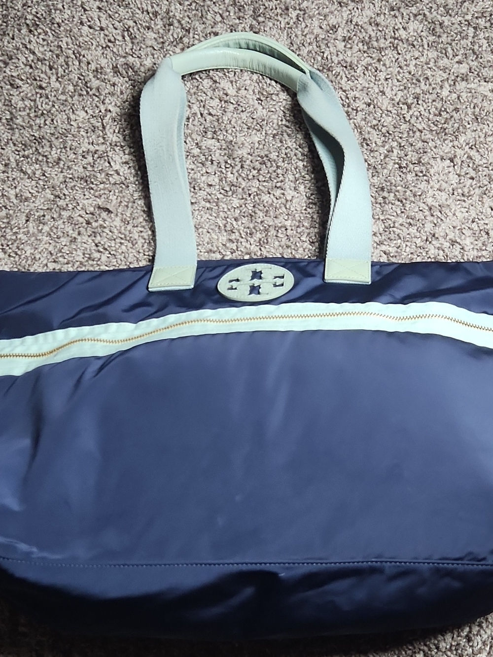 Tory Burch Navy Tote with Light Blue Trim